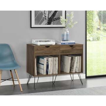 Novogratz Concord Turntable Stand with Drawers, Walnut