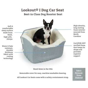 Snoozer Dog Car Seat, Lookout I Dog Booster Car Seat for Small Dogs Under 25lbs, Size: Medium, Fabric: Black Quilted, Pet Car Seat to Alleviate Car Sickness for Dogs, Removable Machine Washable Cover