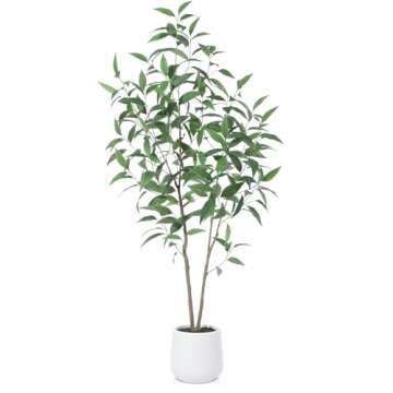 Artificial Eucalyptus Tree,5FT Fake Tree in White Imitation Ceramic Planter with Lifelike Moss,Faux Gum Tree Tree for Indoor Entryway Modern Decor Home Office Porch Balcony Shopping malls