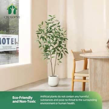 Artificial Eucalyptus Tree,5FT Fake Tree in White Imitation Ceramic Planter with Lifelike Moss,Faux Gum Tree Tree for Indoor Entryway Modern Decor Home Office Porch Balcony Shopping malls