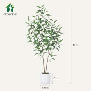 Artificial Eucalyptus Tree,5FT Fake Tree in White Imitation Ceramic Planter with Lifelike Moss,Faux Gum Tree Tree for Indoor Entryway Modern Decor Home Office Porch Balcony Shopping malls