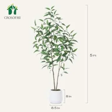 Artificial Eucalyptus Tree,5FT Fake Tree in White Imitation Ceramic Planter with Lifelike Moss,Faux Gum Tree Tree for Indoor Entryway Modern Decor Home Office Porch Balcony Shopping malls