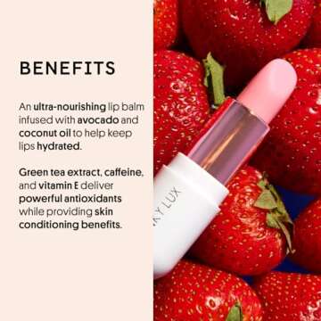 Winky Lux Matcha Lip Balm with Coconut Oil, Vitamin E and Caffeine, Lip Moisturizer, Clear, Strawberry