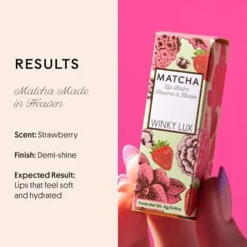 Winky Lux Matcha Lip Balm with Coconut Oil, Vitamin E and Caffeine, Lip Moisturizer, Clear, Strawberry