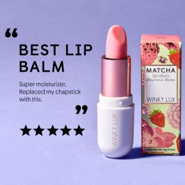 Winky Lux Matcha Lip Balm with Coconut Oil, Vitamin E and Caffeine, Lip Moisturizer, Clear, Strawberry