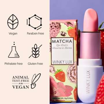 Winky Lux Matcha Lip Balm with Coconut Oil, Vitamin E and Caffeine, Lip Moisturizer, Clear, Strawberry