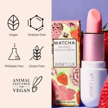 Winky Lux Matcha Lip Balm with Coconut Oil, Vitamin E and Caffeine, Lip Moisturizer, Clear, Strawberry
