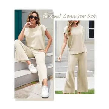 Aedceal Women's Sweater Set 2 Piece Lounge Set Knit Pullover Tops Vest High Waisted Pants Outfits(Beige-M)