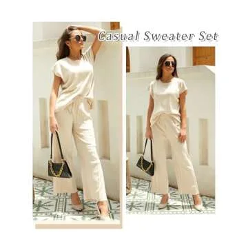 Aedceal Women's Sweater Set 2 Piece Lounge Set Knit Pullover Tops Vest High Waisted Pants Outfits(Beige-M)