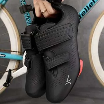 Mens Womens Cycling Shoes Compatible with Pelaton Road Bike Pelaton Shoes Riding Shoes Bicycle Pre-Installed Delta Cleats(1_Black,42)