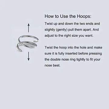 Goenjoy Double Nose Hoop Ring for Single Piercing Nose Hoop, Silver Spiral Nose Hoop For women, Nostril Piercing Jewelry