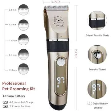 IWEEL Dog Clippers - Low Noise Waterproof Grooming Kit