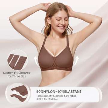 OEAK Women Seamless Bra No Underwire Push Up Anti Sagging Bralettes Everyday Tshirt Supportive Racerback Bra Coffee M