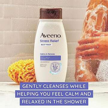 Aveeno Stress Relief Body Wash with Soothing Oat for Sensitive Skin, Lavender Body Wash to help you feel Calm and Relaxed, Sulfate-Free, 33 FL OZ