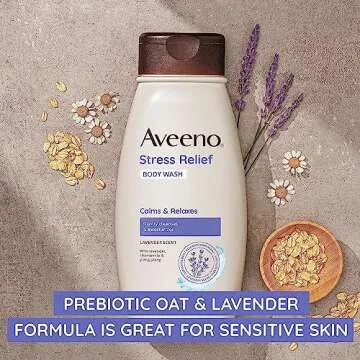 Aveeno Stress Relief Body Wash with Soothing Oat for Sensitive Skin, Lavender Body Wash to help you feel Calm and Relaxed, Sulfate-Free, 33 FL OZ
