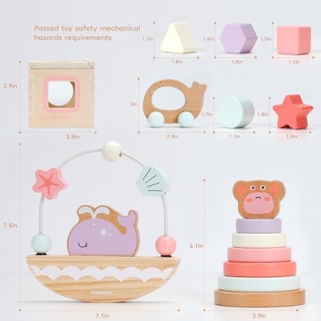 Pillowhale 4-in-1 Wooden Toddler Toys for Educational Play