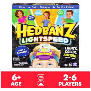 Hedbanz Lightspeed Game with Lights & Sounds Family Games Games for Family Game Night Kids Games Car...