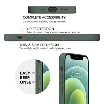 OuXul iPhone 12 Mini Case - Liquid Silicone Gel Rubber, Full Body Protection, Soft Microfiber Lining, 5.4 Inch (Forest Green)