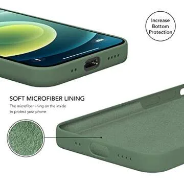 OuXul iPhone 12 Mini Case - Liquid Silicone Gel Rubber, Full Body Protection, Soft Microfiber Lining, 5.4 Inch (Forest Green)