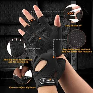ihuan New Breathable Workout Gloves for Women & Men - No More Sweaty & Full Palm Protection Gym Exercise, Cycling, Fitness, Weightlifting, Pull-ups, Deadlifting, Rowing