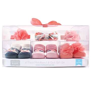 Hudson Baby Girls Socks Giftset Headband - Coral Floral, One Size US