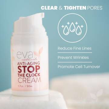 Eva Naturals Stop the Clock Anti-Aging Cream (1.7oz) - Face Moisturizer Visibly Reduces Wrinkles, Facial Skin Care Products With Glycolic - Moisturizer for Face - Premium Quality Face Cream