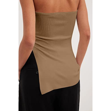 Lauweion Women's Strapless Knit Tube Top with Asymmetrical Slits
