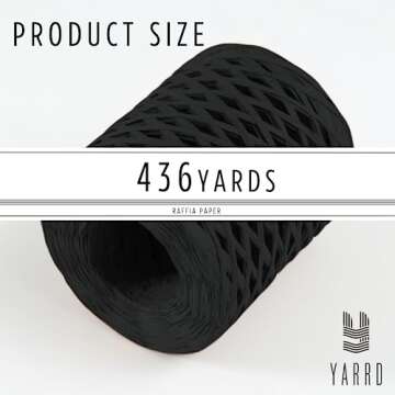 YARRD 436 Yards Black Raffia Paper Ribbon for Gift Wrapping, Crafting, and Decorating - 1/4'' Wide