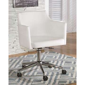 Signature Design by Ashley Baraga Contemporary Adjustable Swivel Home Office Desk Chair, White