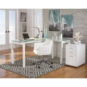 Signature Design by Ashley Baraga Contemporary Adjustable Swivel Home Office Desk Chair, White