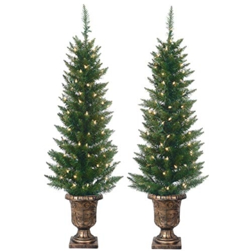 Set of 2 Lighted 4ft Cedar Topiary Trees for Home Decor