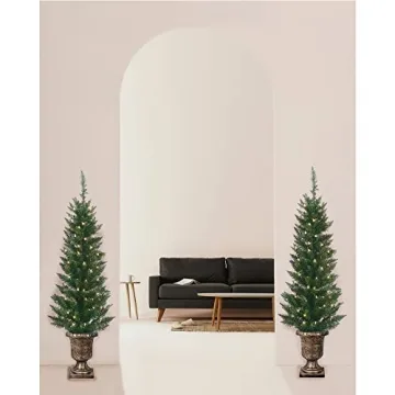 Set of 2 Lighted 4ft Cedar Topiary Trees for Home Decor