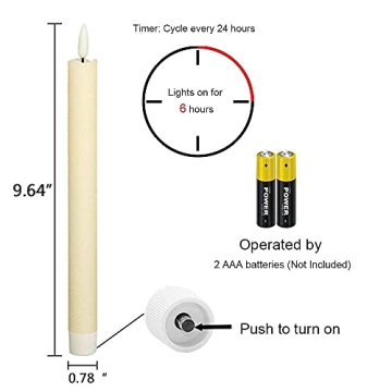 Wondise Ivory Flameless Taper Candles with Timer Set