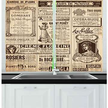 Ambesonne Paris Kitchen Curtains - Vintage Newspaper Design, 2 Panel Set 55 x 39