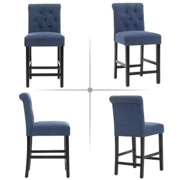 LSSBOUGHT 24 Inches Upholstered Counter Stools, Bar Stools Set of 2, Fabric Counter Stools with Back, Counter Height Bar Chairs with Solid Wood Legs for Home Kitchen Island Dining Room, (2pcs,Blue)