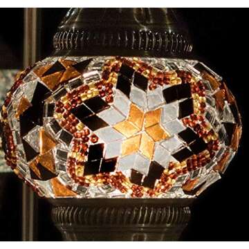 LaModaHome Turkish Lamp Colorful Mosaic Glass Decorative Moroccan Lamp for Living Room, Bedside Tabl...