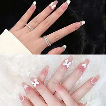 Sokfone 3D Butterfly Nail Art Charms White Matte Simple Resin Bow Tie Design Decoration Nail Charms DIY Crafts Nail Accessories Nail Decorations for Women and Girls