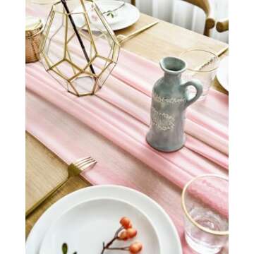 BOXAN Gorgeous Pink Table Runner 30x120 Inch for Misty Rose Pink Romantic Wedding Decor, Bridal Show...