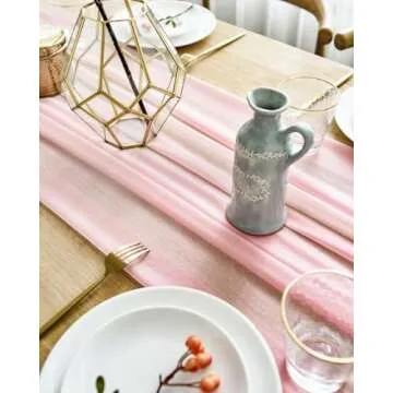BOXAN Gorgeous Pink Table Runner 30x120 Inch for Misty Rose Pink Romantic Wedding Decor, Bridal Show...