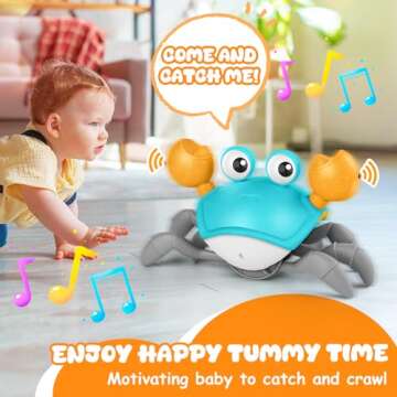 Crawling Crab Baby Toy, Upgraded Tummy Time Gifts for Newborn Babies 3-6 6-12 Month, Light-Up Walking Dancing Moving Crab with Music & Obstacle Avoidance, Rechargeable Sensory Development Toy (Green)