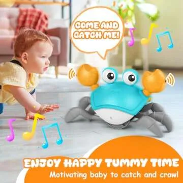 Crawling Crab Baby Toy, Upgraded Tummy Time Gifts for Newborn Babies 3-6 6-12 Month, Light-Up Walking Dancing Moving Crab with Music & Obstacle Avoidance, Rechargeable Sensory Development Toy (Green)