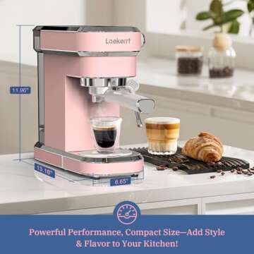 Laekerrt Professional Espresso Machine 20 Bar, Espresso Maker with Milk Frother Steam Wand, Stainles...