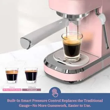 Laekerrt Professional Espresso Machine 20 Bar, Espresso Maker with Milk Frother Steam Wand, Stainless Steel Home Coffee Machines for Cappuccino and Latte, Gift for Women Wife Daughter or Mom, Pink