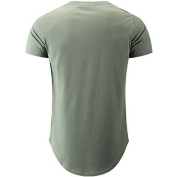 KLIEGOU Mens 100% Cotton Hipster Hip Hop Longline Crewneck T-Shirt Dark Green XL(66)