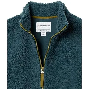 Amazon Essentials Boys' Fleece Lined Sherpa Full-Zip Jacket in Dark Green - Cozy and Durable!