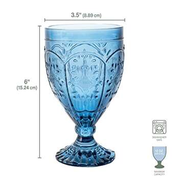 Fitz and Floyd Trestle Glassware Ornate Goblets, 4 Count (Pack of 1), Indigo
