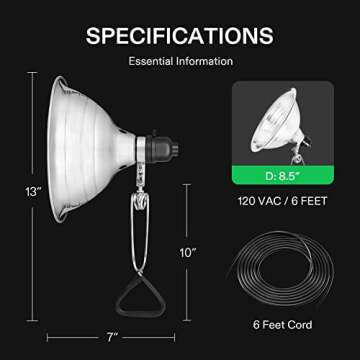 VIVOSUN Clamp Lamp Light with Detachable 8.5 Inch Aluminum Reflector up to 150 Watt E26 Socket (No Bulb Included), 6 Feet Cord, UL Listed, Pack of 2