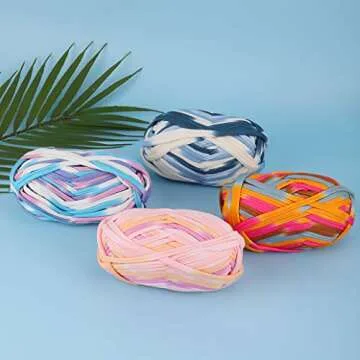 iSuperb 4 Pack Knitting Yarn Fabric Cloth T-Shirt Yarn Carpet Yarn for DIY Knitted Fabric Art Basket Bag (D)