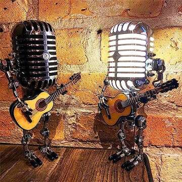 Generic Vintage Microphone Guitar Lamp, Cool Guitar Gifts for Music Lovers and Guitar Player, USB Pl...