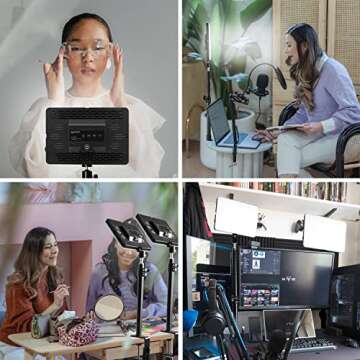 【20W 2-Pack】 RAUBAY LED Video Panel Light with Desk Mount Stand Kit, 3200K-5500K Bi-Colors Key Light with Stand C-Clamp for Live Stream, Video Conferencing, YouTube, TikTok, Make up